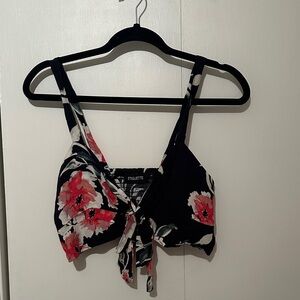 Floral Print Crop Top - Black and Pink